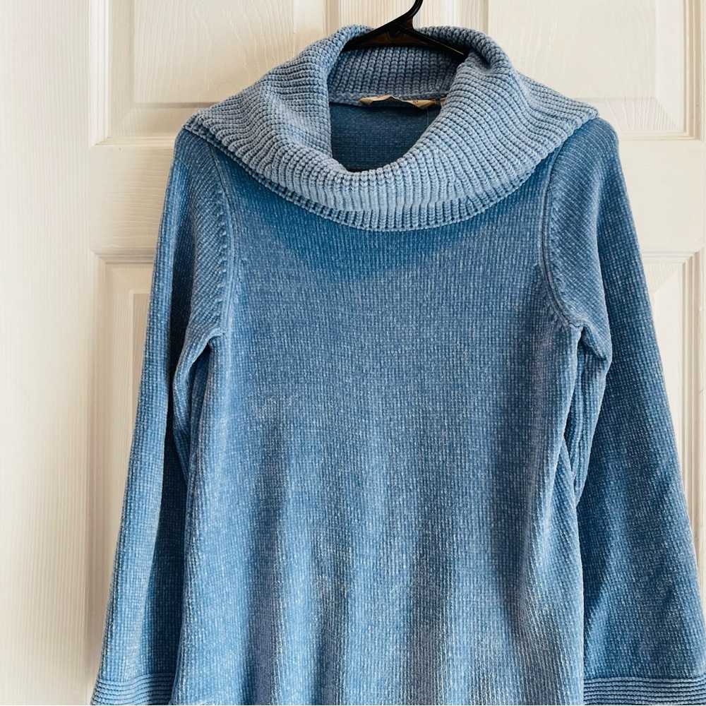 Soft Surroundings Blue Chenille Cowl Neck Sweater - Picture 6 of 11